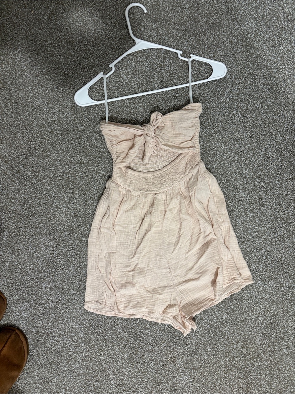 SHEIN Light Blush Strapless Tie-Front Romper
